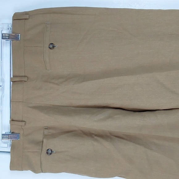 Bachrach Mens Tan Pleated /Cuffed Hem Dress  Office Trousers Silk Wool Sz.35X30 - Picture 8 of 13
